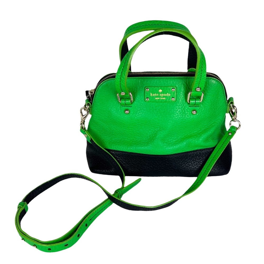 ate Spade Grove Court Stripe Maise Satchel Crossbody Leather Bag Green Navy - Picture 3 of 12